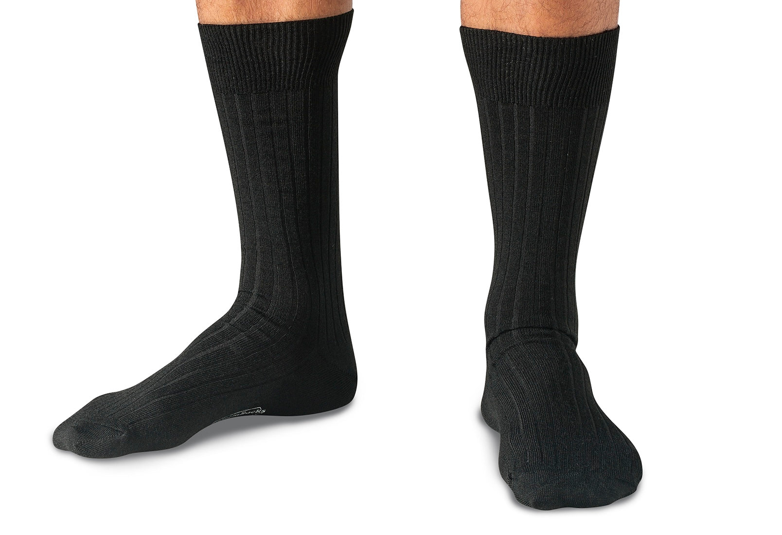 Mid-Calf Merino Wool Sock - Solid, Ribbed, Black | Rancourt & Co