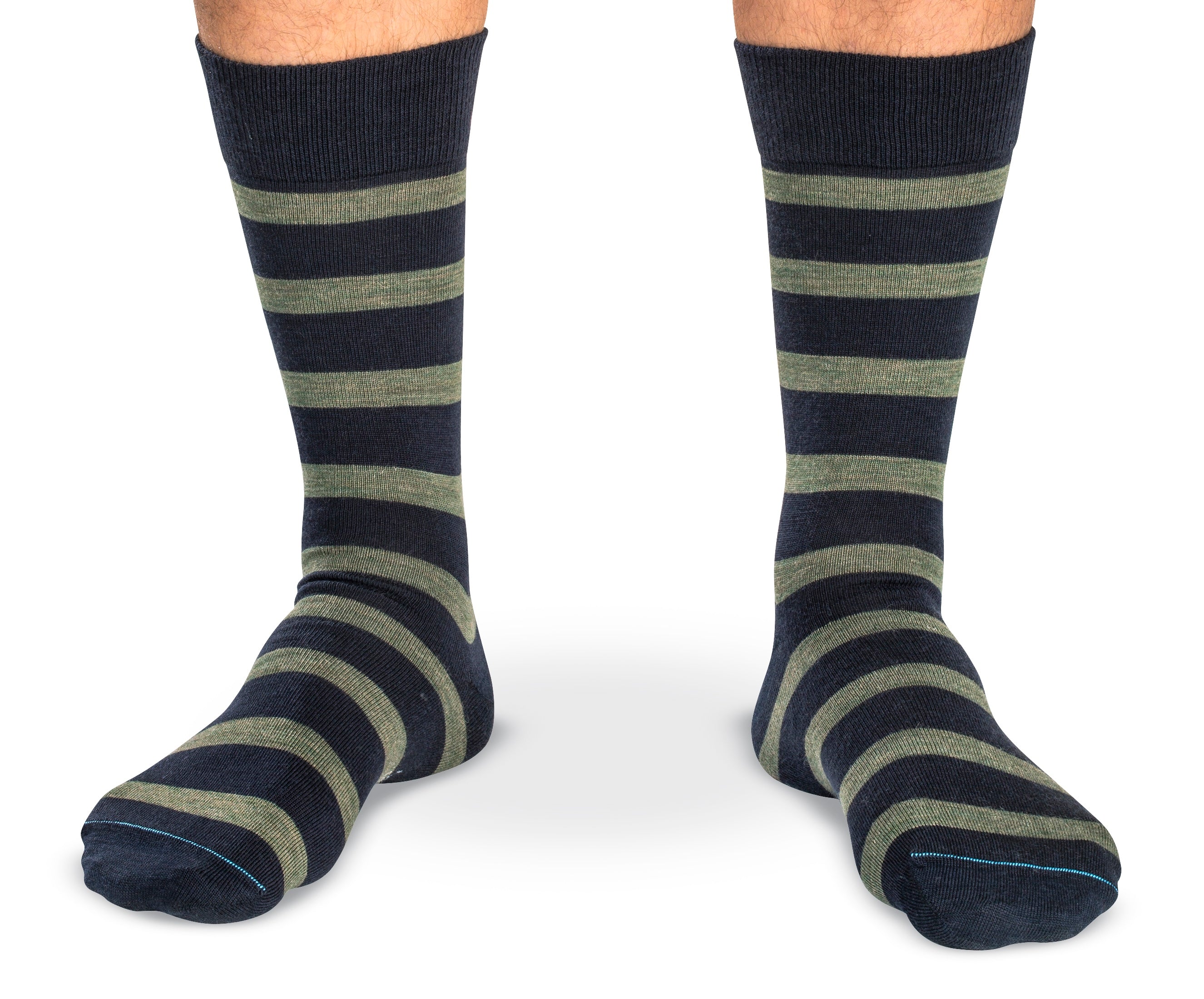Mid-Calf Merino Wool - Stripe, Olive/Navy | Rancourt & Co