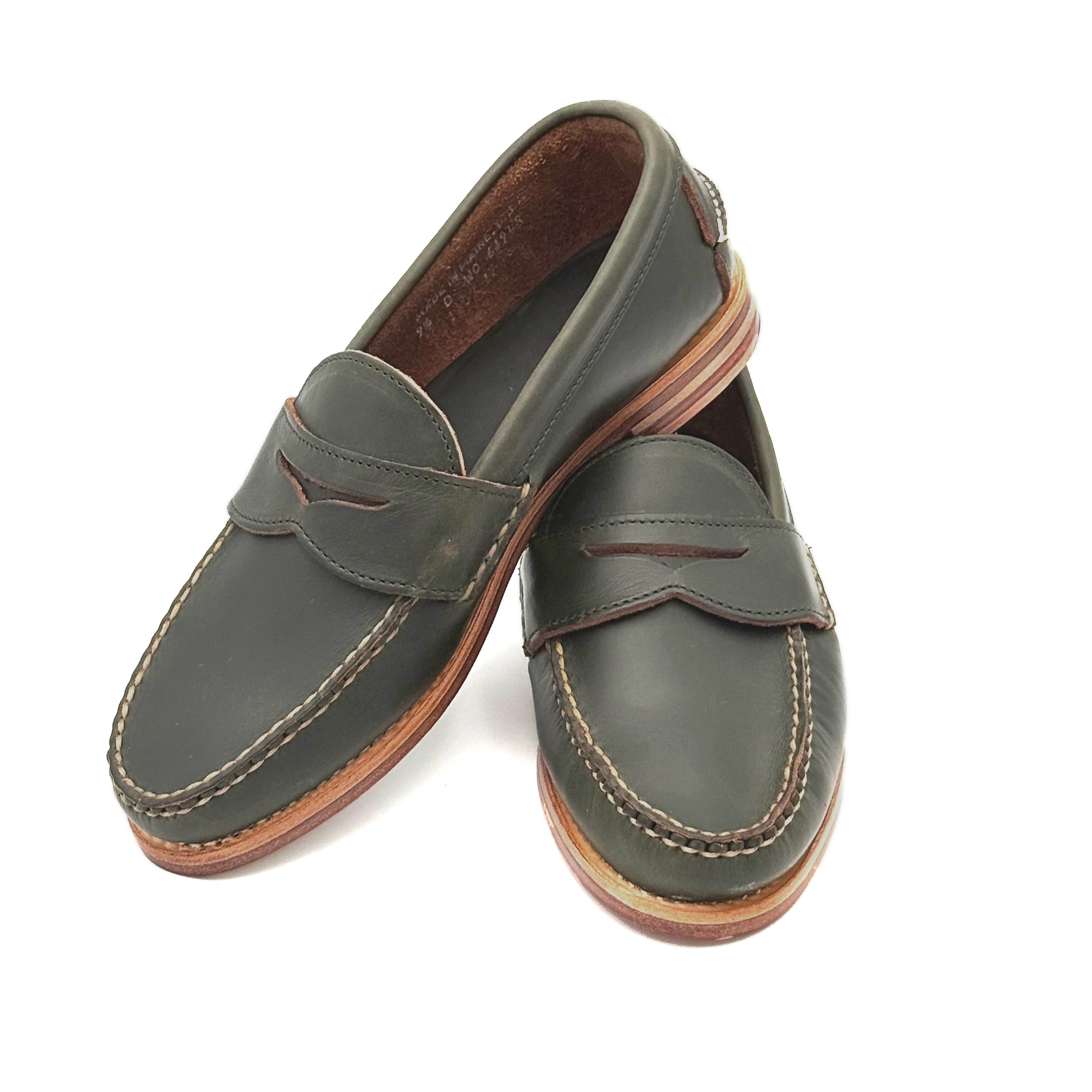 【panny】 Pinch Penny Loafer - Dark Olive Pull-Up Leather | Rancourt & Co