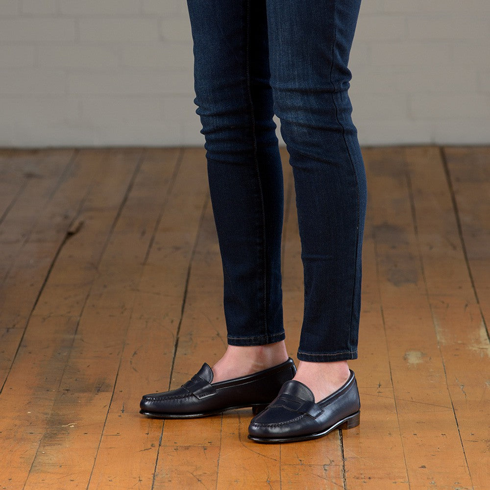 Elizabeth Penny Loafers - Navy Calf | Rancourt & Boots and Shoes