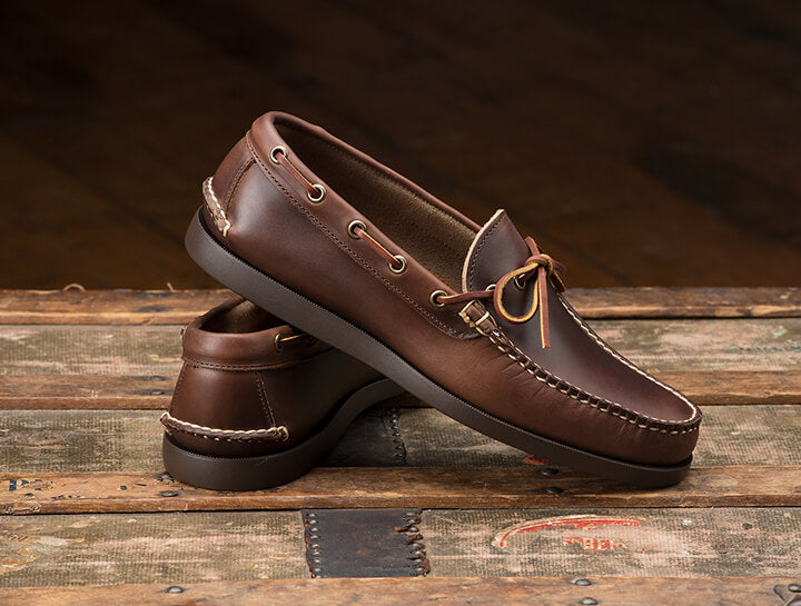 Gilman Camp-moc, handsewn moccasin shoes with rubber soles made in Maine, USA