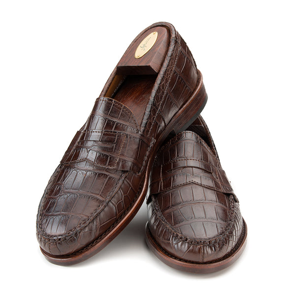 Pinch Penny Loafers - Chocolate Burnished Alligator | Rancourt