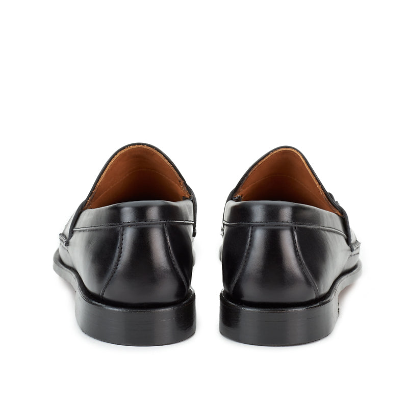 Buy Black Leather And Stone Washed Fabric Dabak Horse-bit Buckle Loafers  For Men by Artimen Online at Aza Fashions.